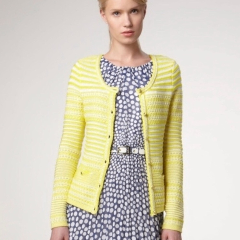 Trina Turk Ashbridge Cardigan – Yellow Textured Stripe Knit, Size L